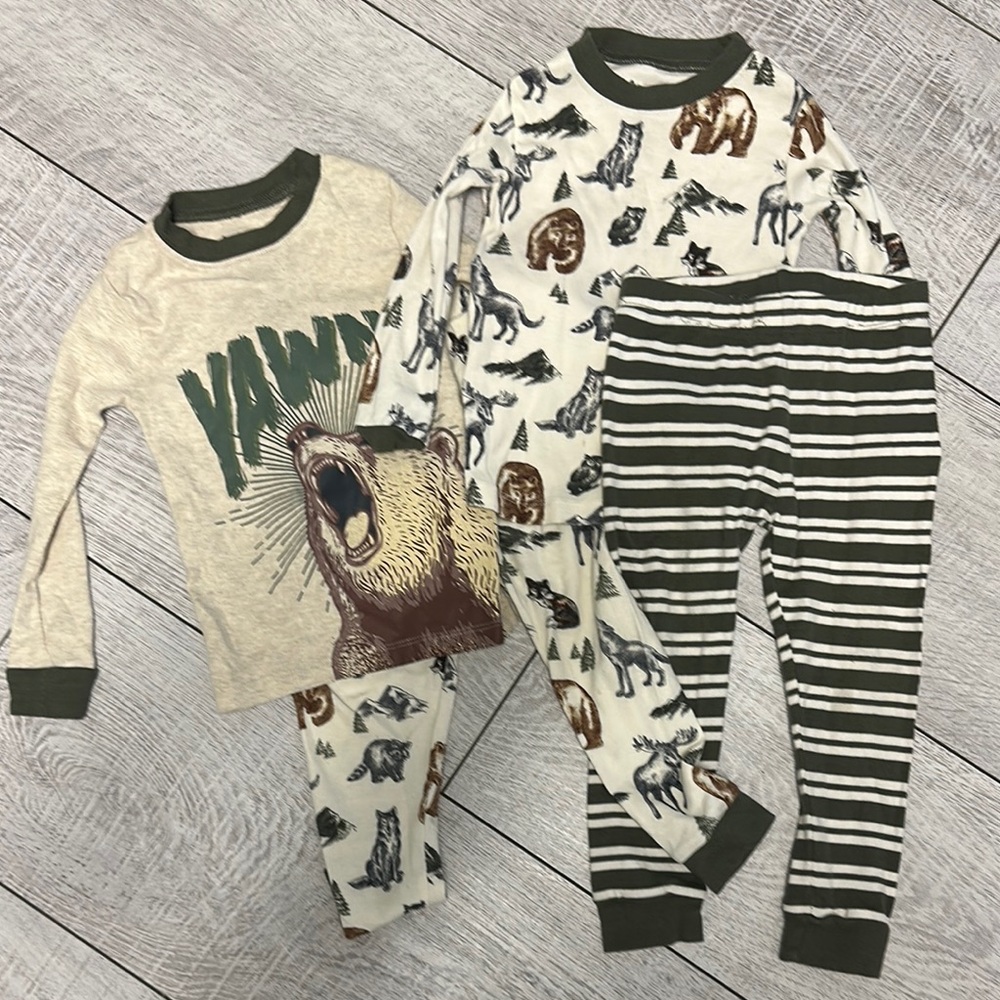 Kids Woodland Animal Pajama Set - Cream and Green